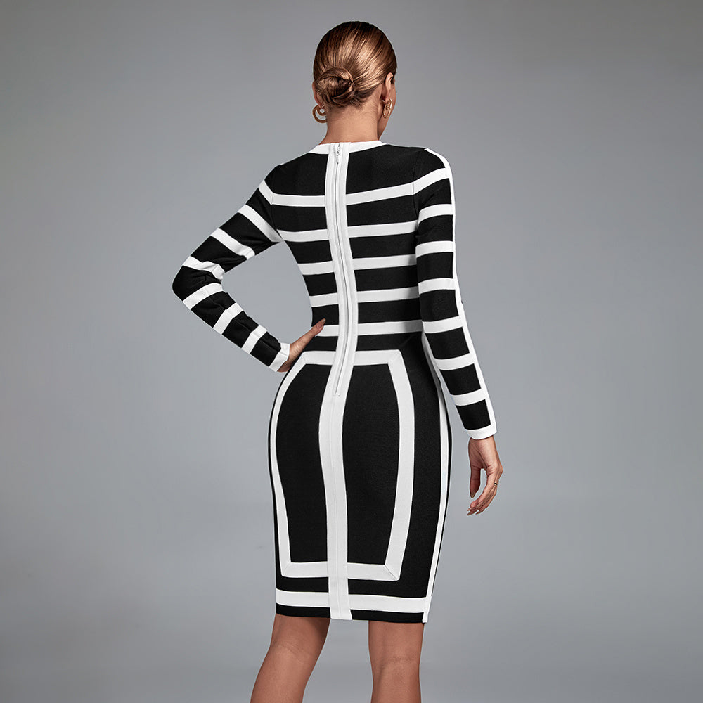 LLstyle Black & White Geometric Bodycon Dress