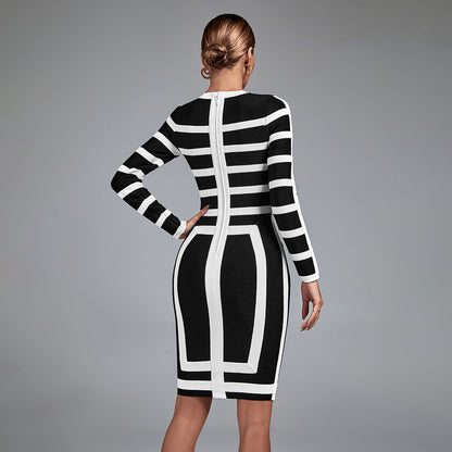 LLstyle Black & White Geometric Bodycon Dress