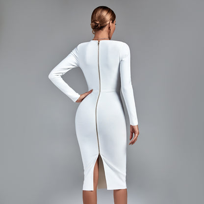 LLstyle White Sweetheart Bodycon Midi Dress