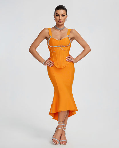 LLstyle Orange Corset Mermaid Dress