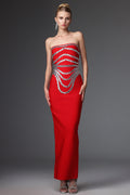Zaria Red Strapless Crystal-Embellished Gown