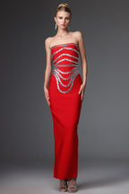 Zaria Red Strapless Crystal-Embellished Gown
