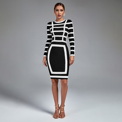 LLstyle Black & White Geometric Bodycon Dress