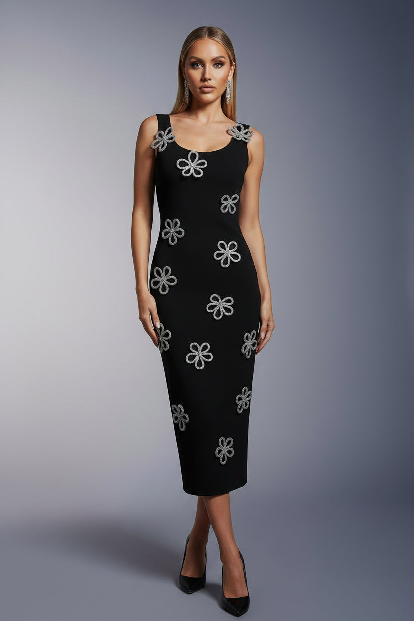 Twilight Crystal Floral Bandage Midi Dress