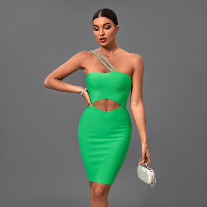 LLstyle One Shoulder Cutout Green Mini Dress