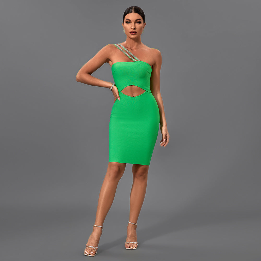 LLstyle One Shoulder Cutout Green Mini Dress