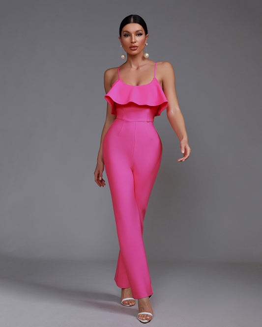LLstyle Pink Ruffle Strap Jumpsuit