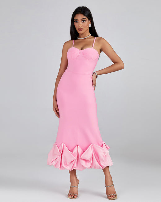 LLstyle Sculpted Bustier Ruffle-Hem Midi Dress