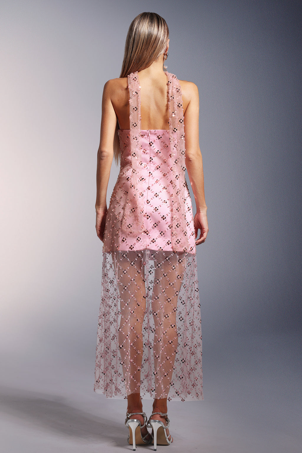 LLstyle Blush Crystal Illusion Midi Dress