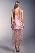 Amara Blush Crystal Illusion Midi Dress