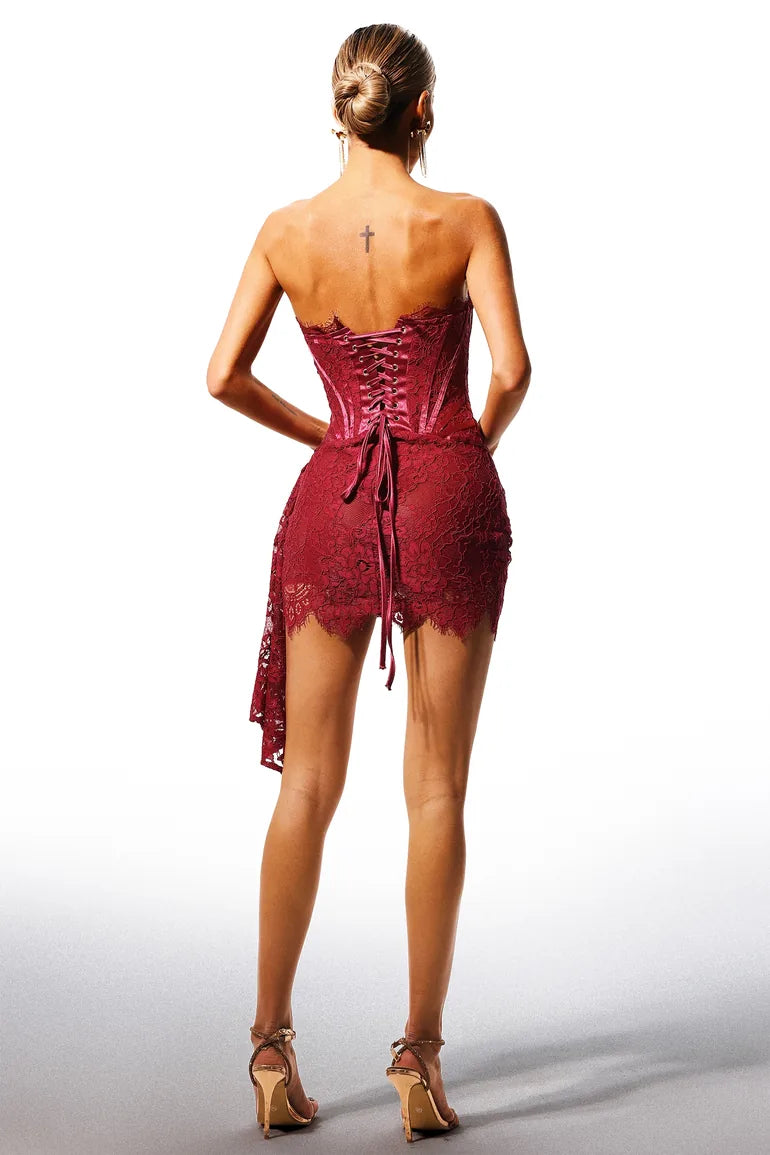 LLstyle Red Lace Corset Mini Dress