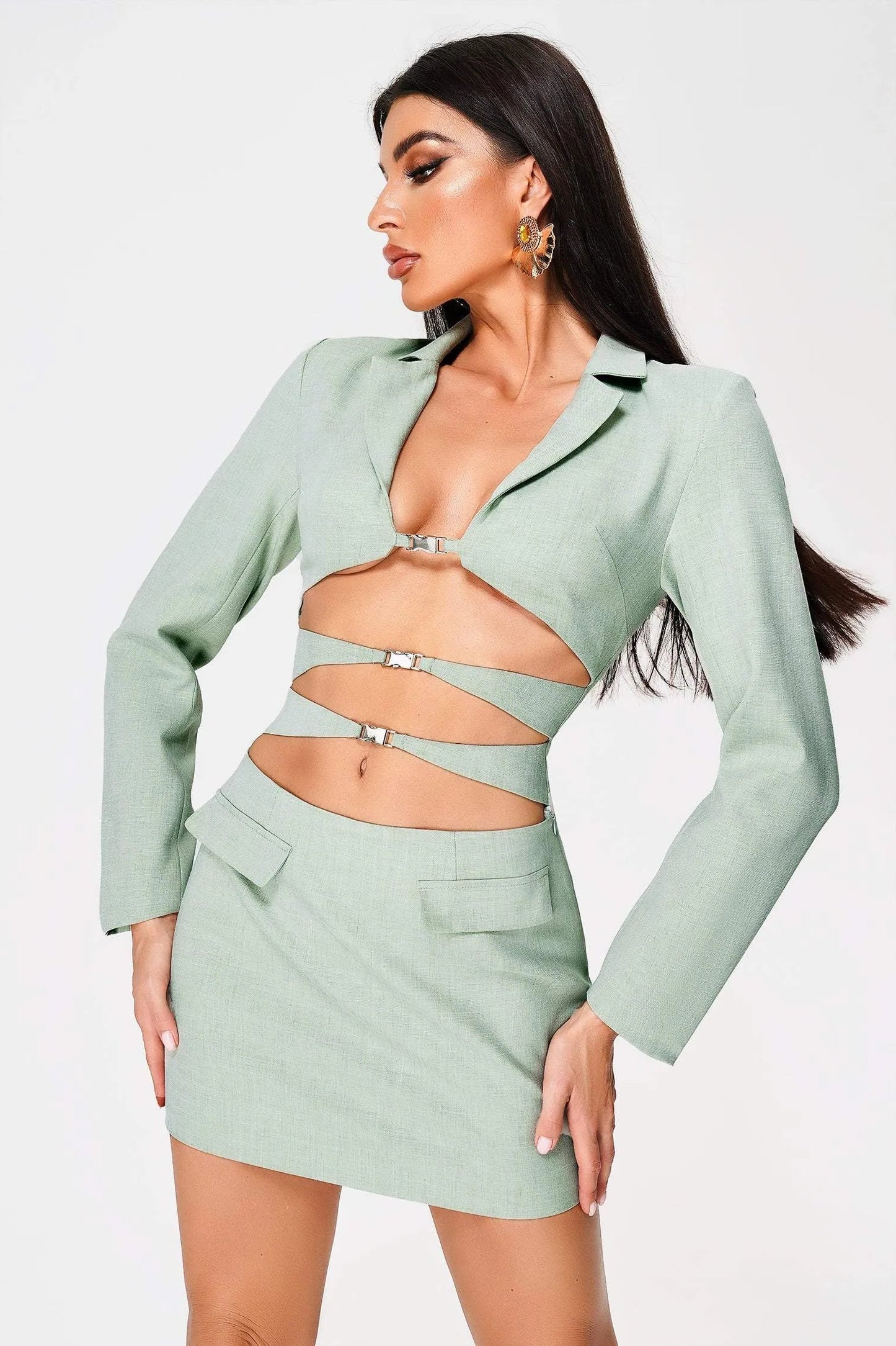 LLstyle Cutout Mint Blazer Mini Dress