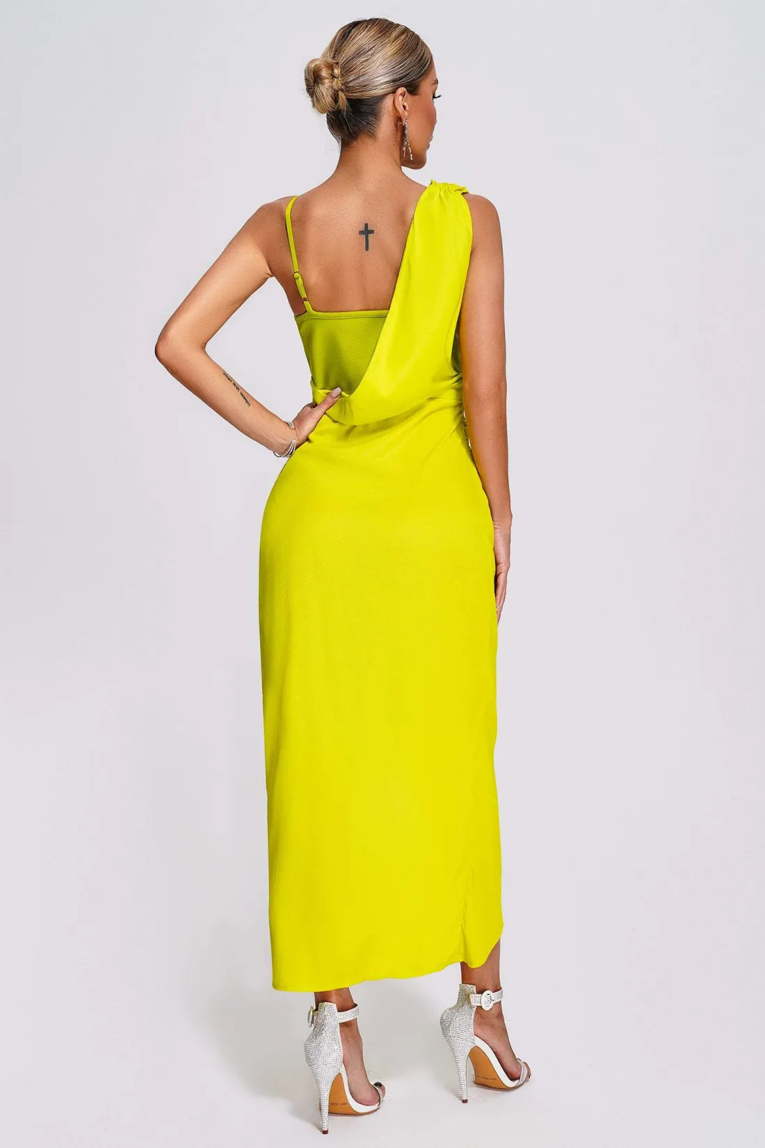 LLstyle Lime Draped Bustier Slit Dress