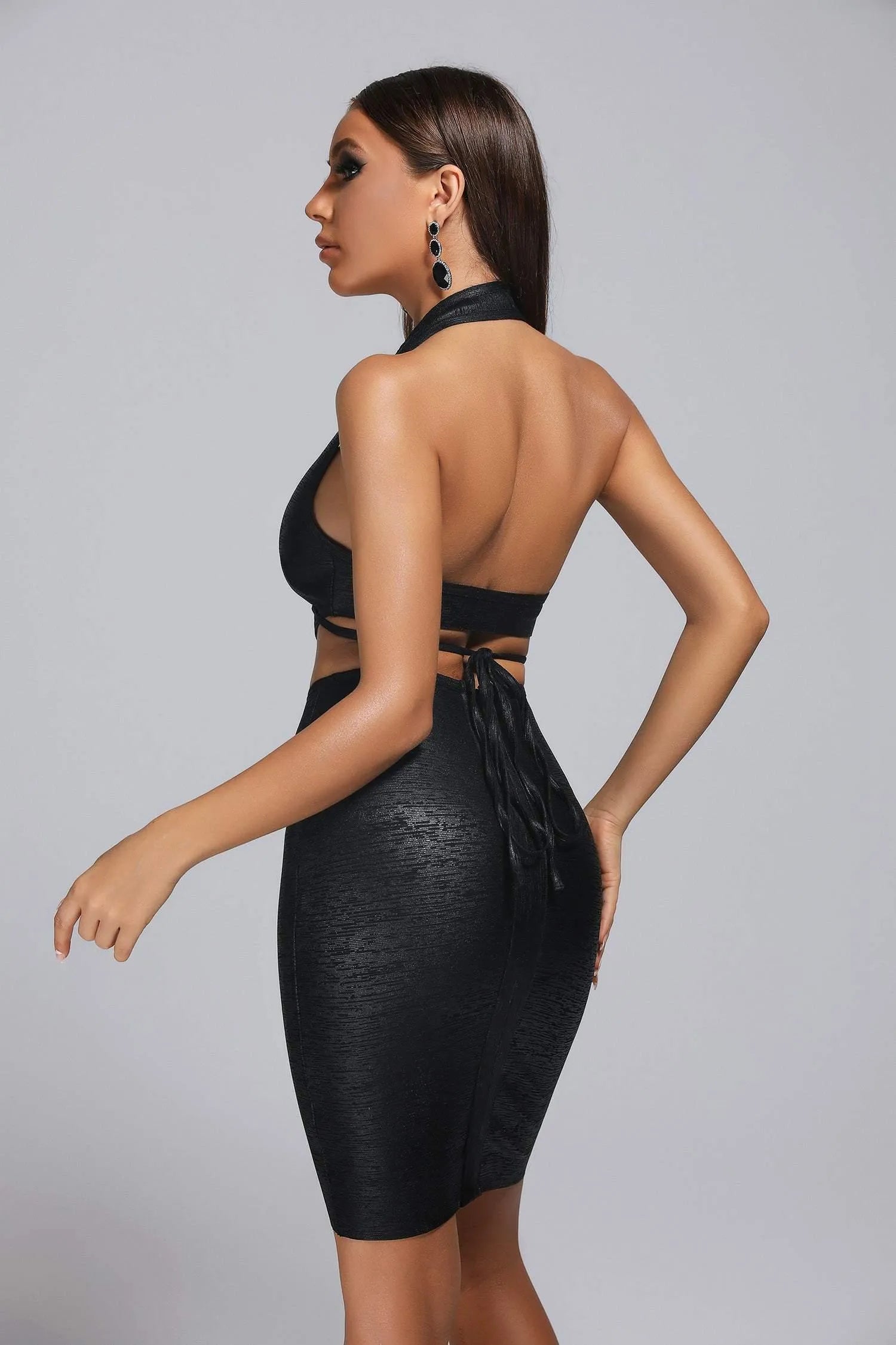 LLstyle Black Cutout Halter Dress