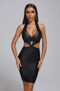 Victory Black Cutout Halter Dress
