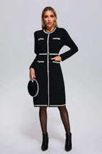 Demi Black Contrast-Trim Button Front Midi Dress