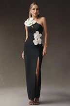 Harpe One-Shoulder Floral Appliqué Gown