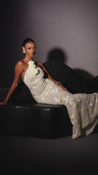 Fallon Floral Appliqué Halter Maxi Dress