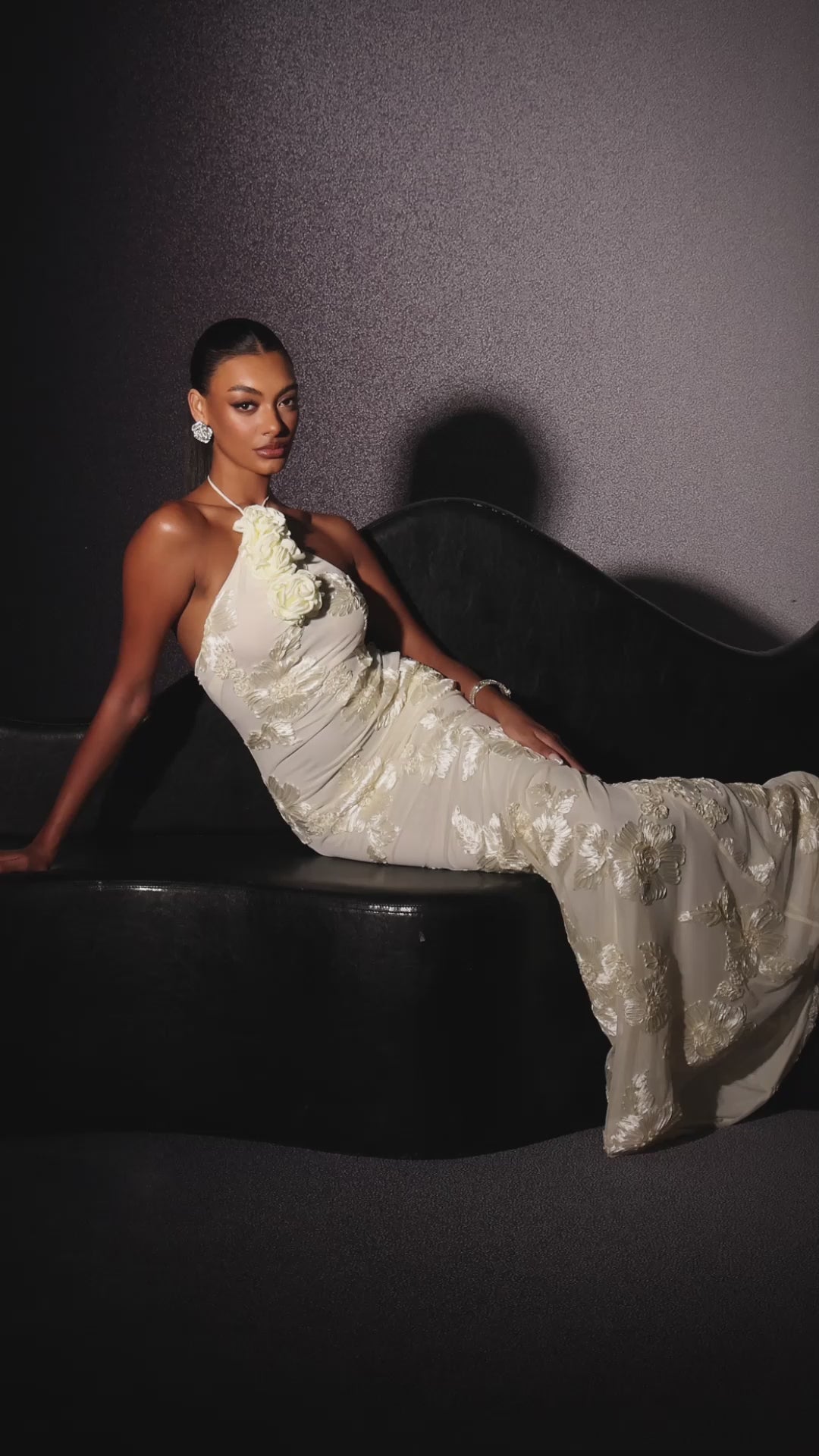 LLstyle Floral Appliqué Halter Maxi Dress