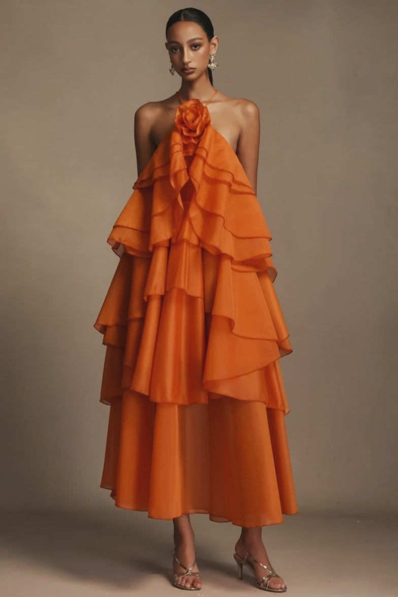 Emory Floral Halter Ruffled Maxi Dress