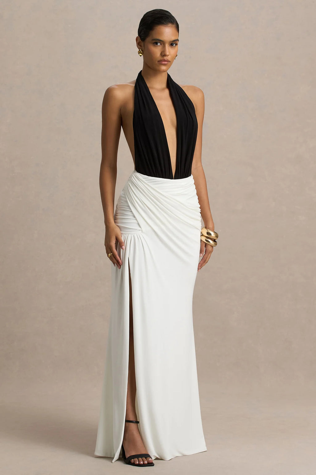 Solara Two-Tone Halter Maxi Dress