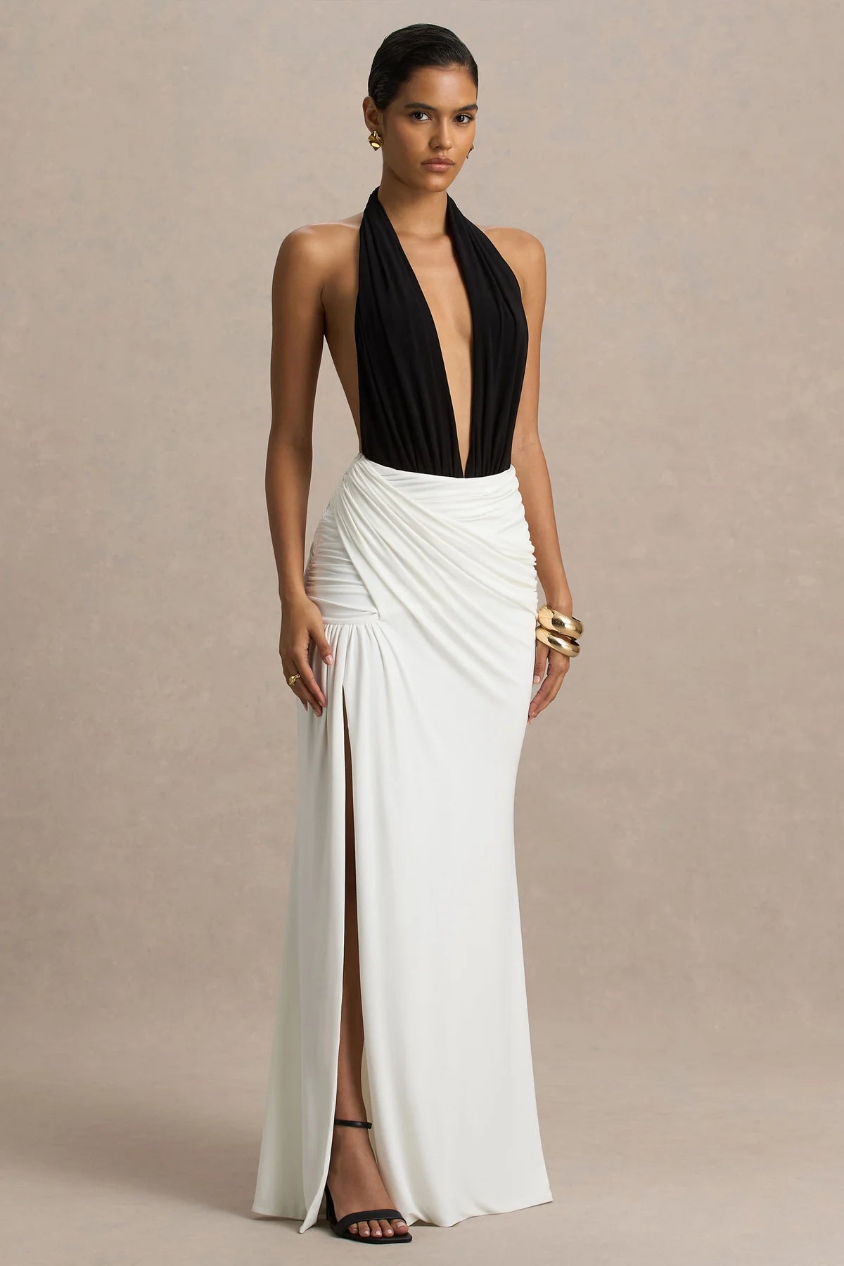 LLstyle Two-Tone Halter Maxi Dress