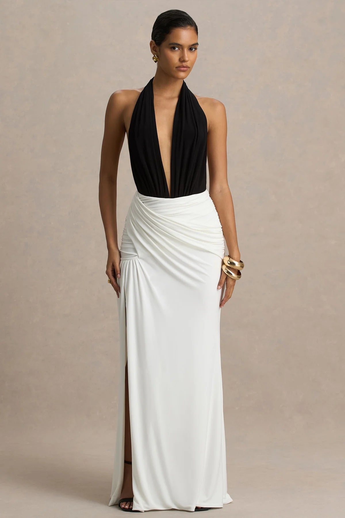 LLstyle Two-Tone Halter Maxi Dress