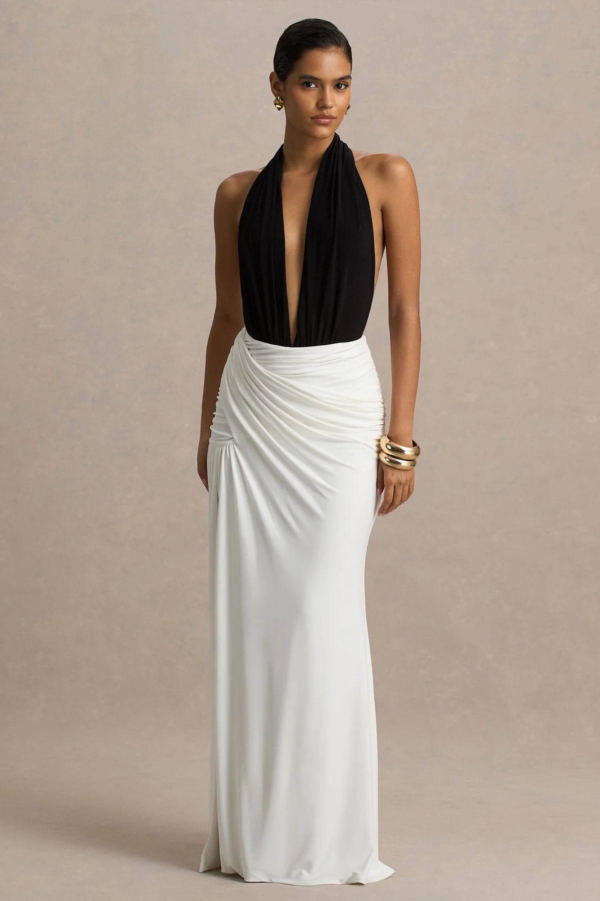 LLstyle Two-Tone Halter Maxi Dress