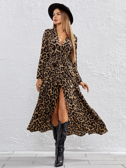 Unity Leopard Print Self Belted Wrap Dress