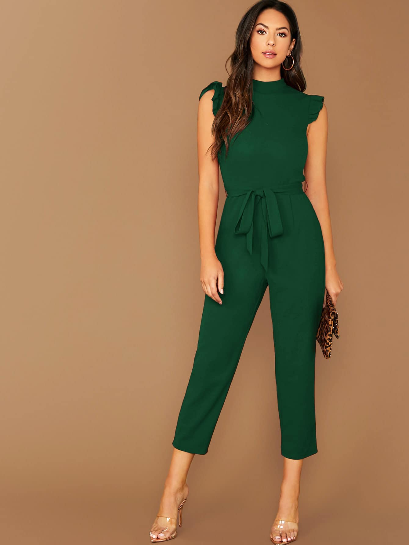 LLstyle Unity Mock-Neck Ruffle Cuff Self Belted Jumpsuit