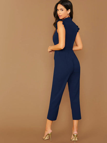 LLstyle Unity Mock-Neck Ruffle Cuff Self Belted Jumpsuit