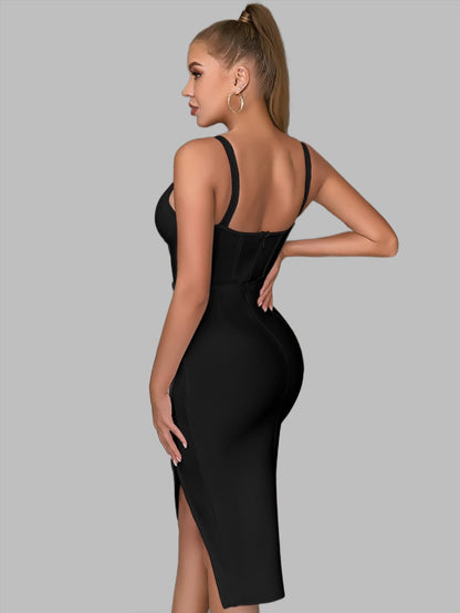 LLstyle- V-neck Split Thigh Backless Dress