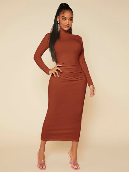 High Neck Solid Bodycon Dress