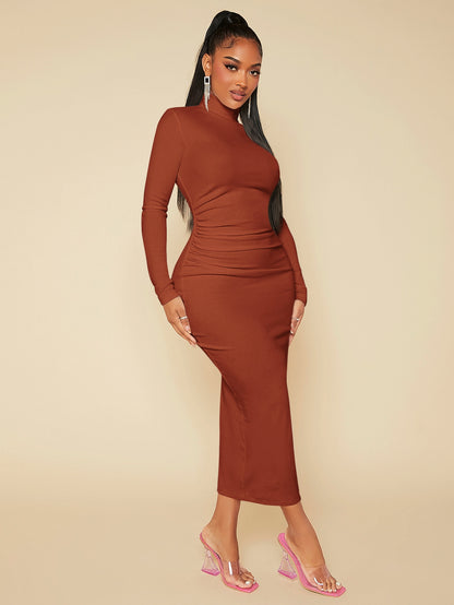 High Neck Solid Bodycon Dress