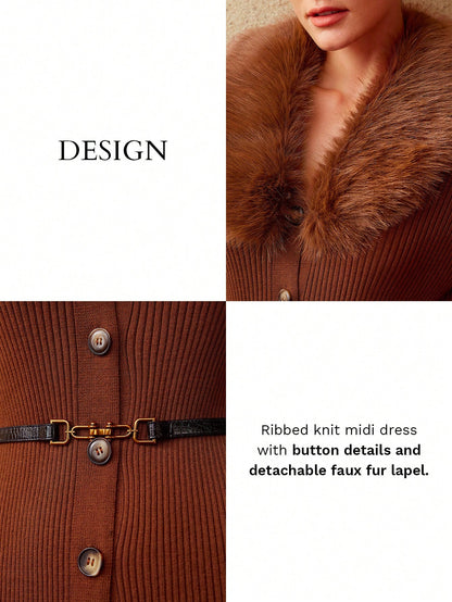 LLstyle Fur Collar  Dress Without Belt