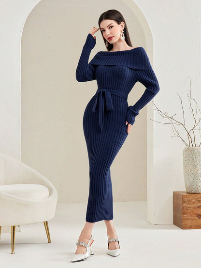 LLstyle Off Shoulder Bodycon Sweater Dress