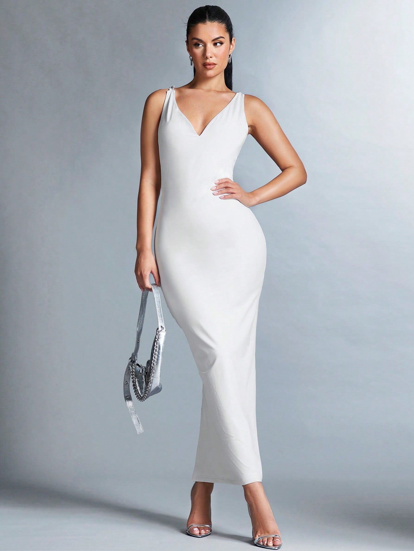 LLstyle Backless Pearl Chain Party Dress