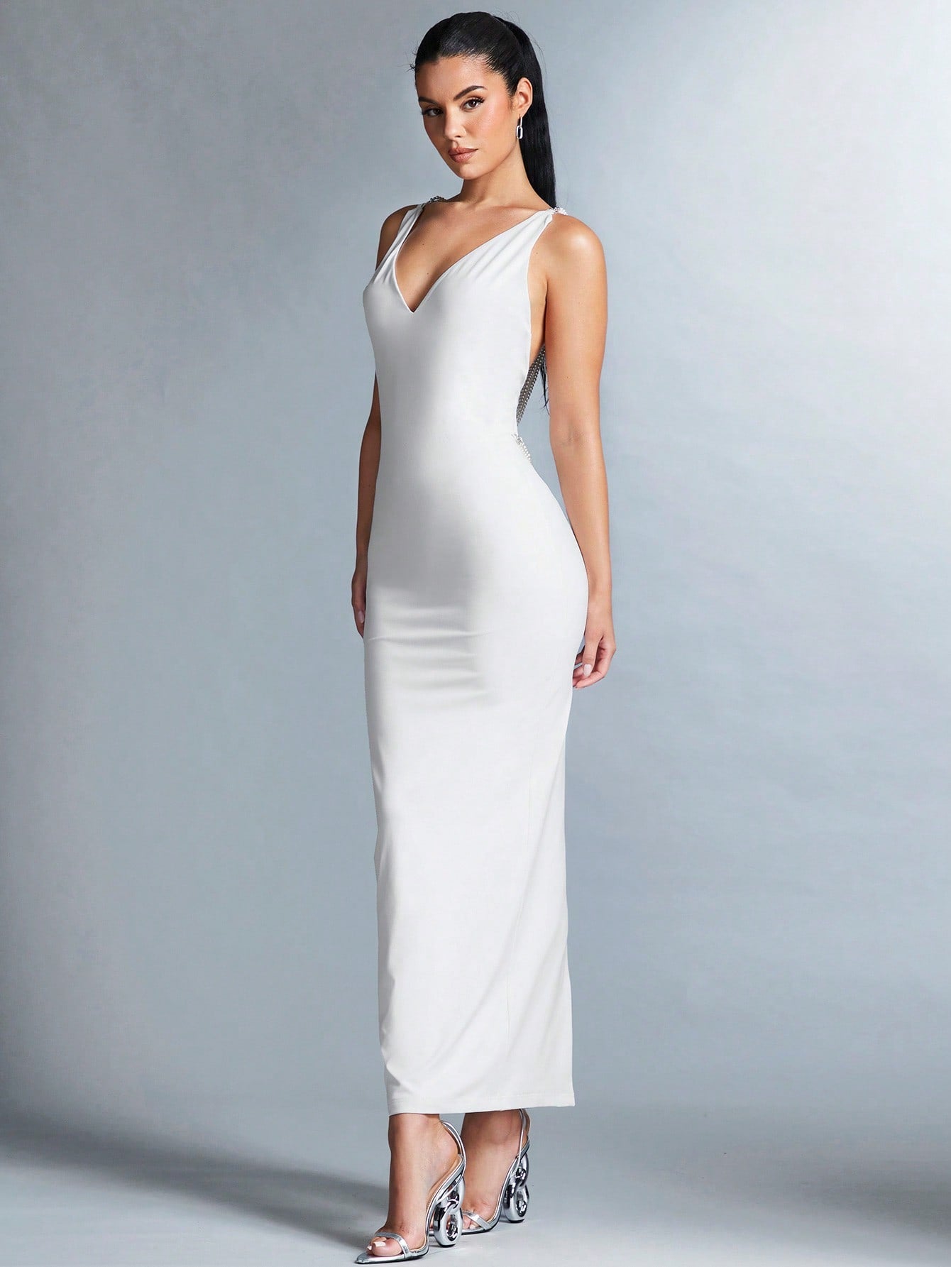 LLstyle Backless Pearl Chain Party Dress
