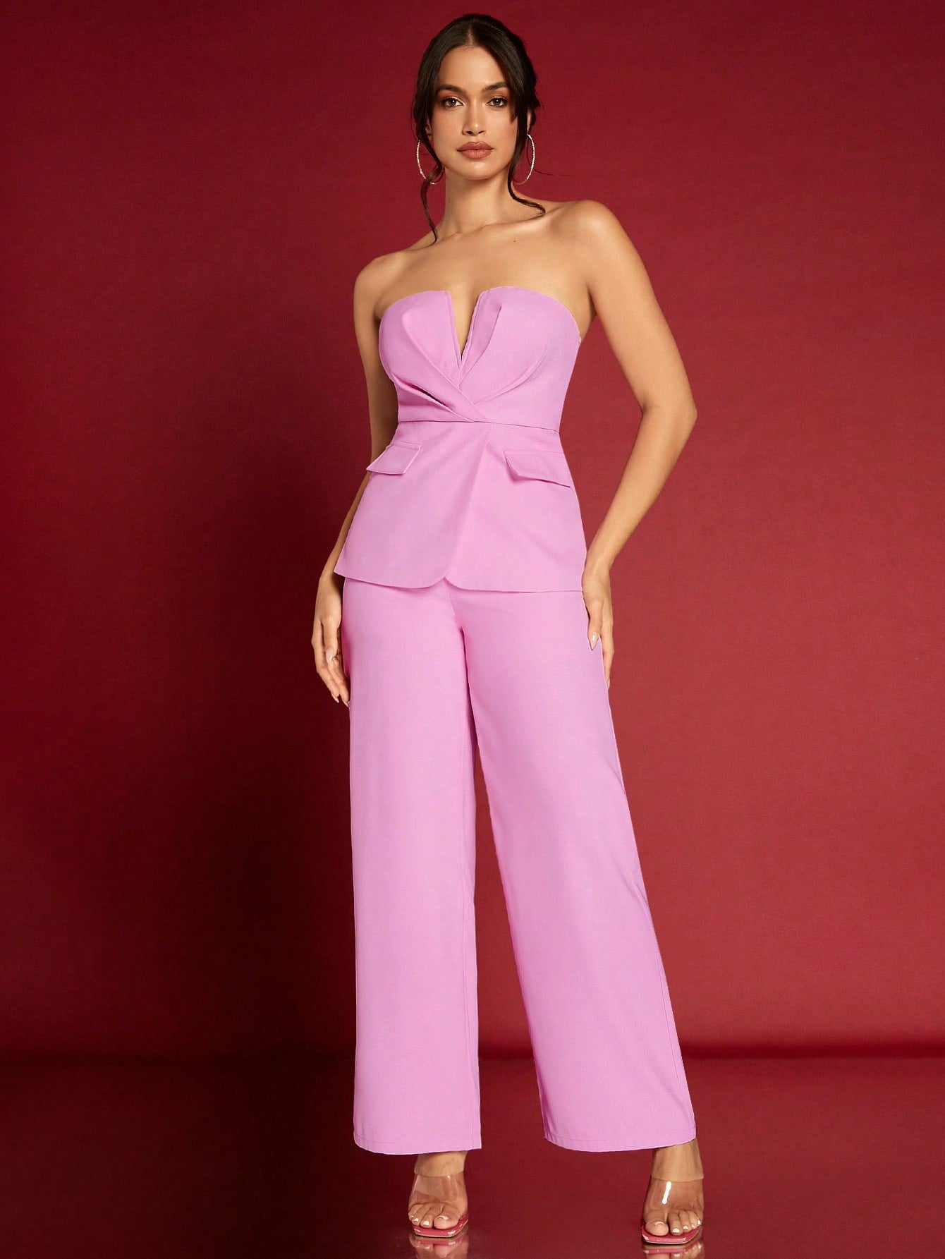 LLstyle Clothes Deep V-Neck Pink Women'S Two-Piece Suit