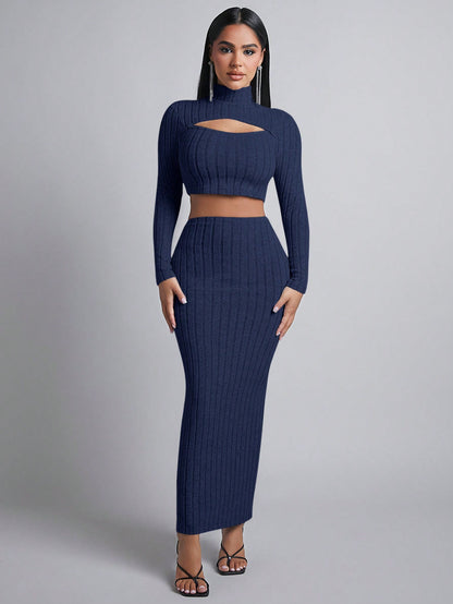 LLstyle Cut-out, Long Sleeve T-shirt And Skirt Set