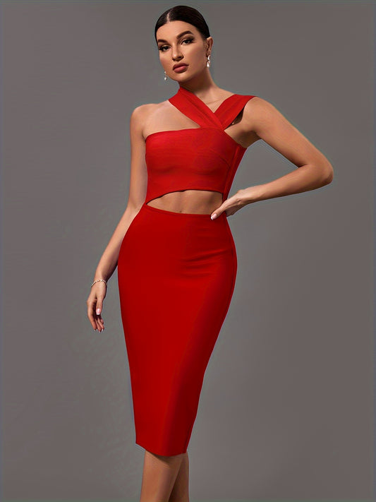 LLstyle Sexy Red Asymmetrical Midi Dress