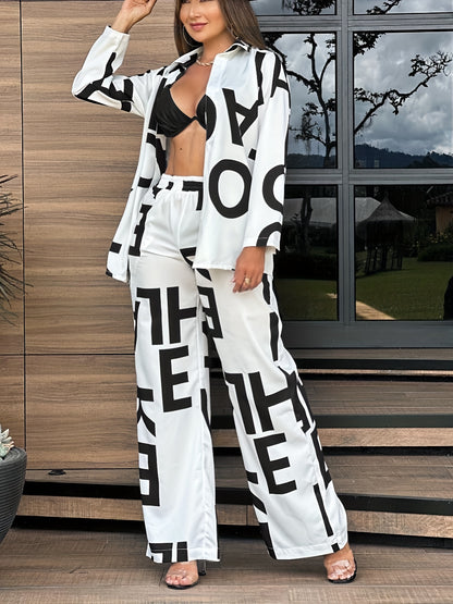 LLstyle Letter Print Casual Two-piece Set