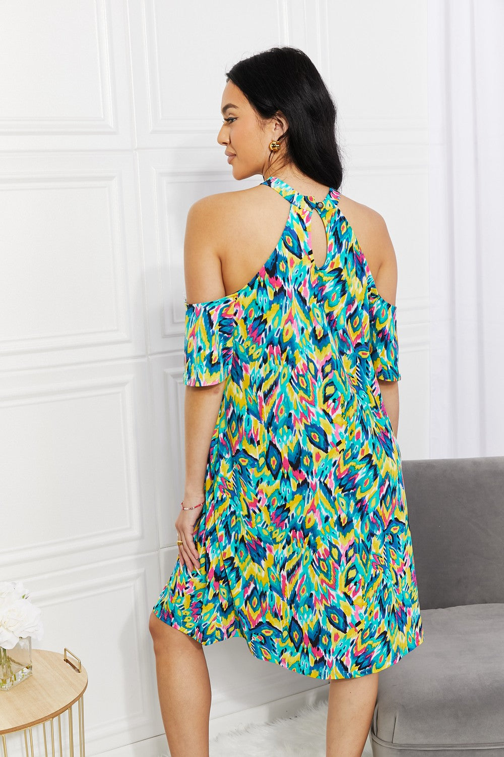 Sew In Love Full Size Perfect Paradise Printed Cold-Shoulder Dress