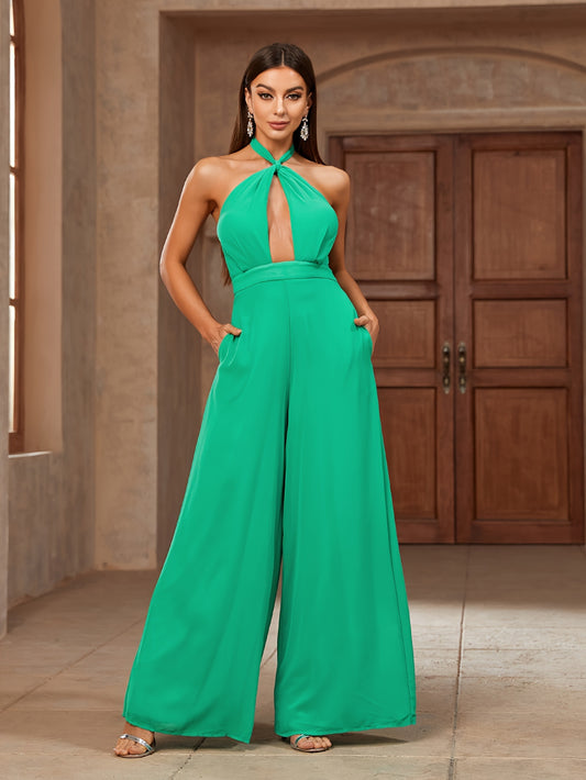 LLstyle Elegant Tie Back Wide Leg Jumpsuit With Pockets