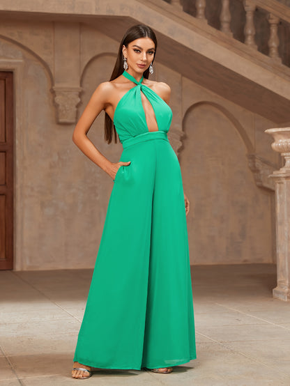 LLstyle Elegant Tie Back Wide Leg Jumpsuit With Pockets