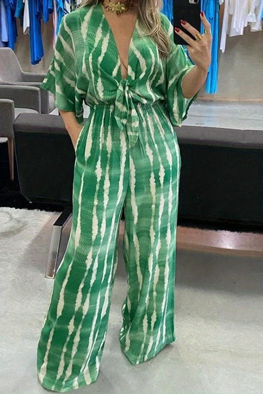 LLstyle Abstract Print Bow Tie Jumpsuit