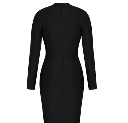 Black Long Sleeve Bodycon Midi Dress