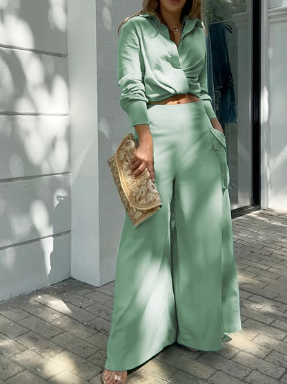 LLstyle Long Sleeve Blouse & Wide Leg Pants Outfits