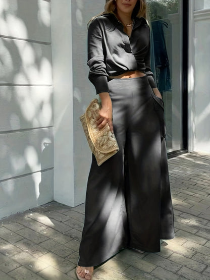 LLstyle Long Sleeve Blouse & Wide Leg Pants Outfits