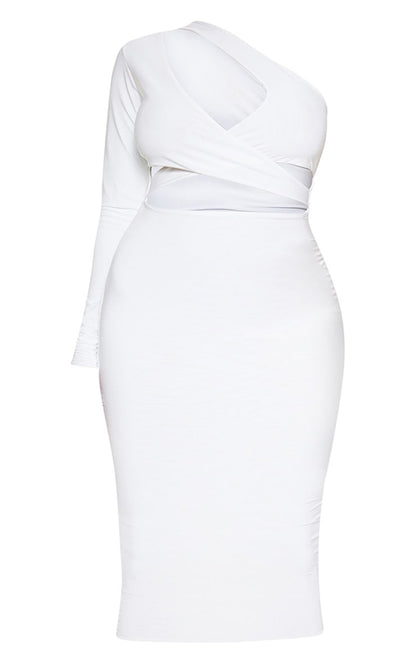 Plus White Cut Out One Shoulder Midi Dress